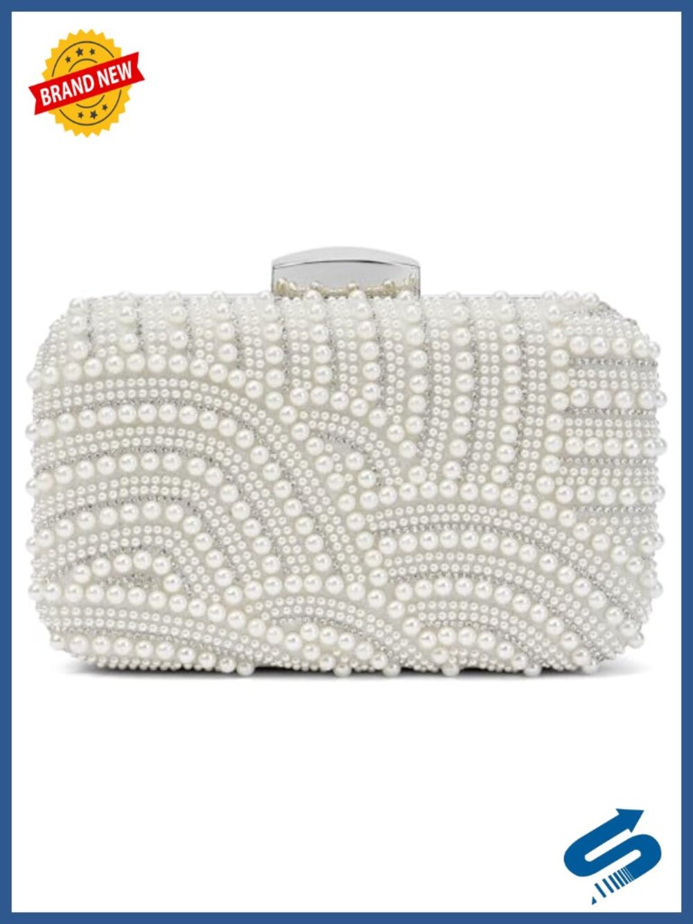 Pearl Crystal Clutch Evening Bag Formal Wedding Handbag with Chain